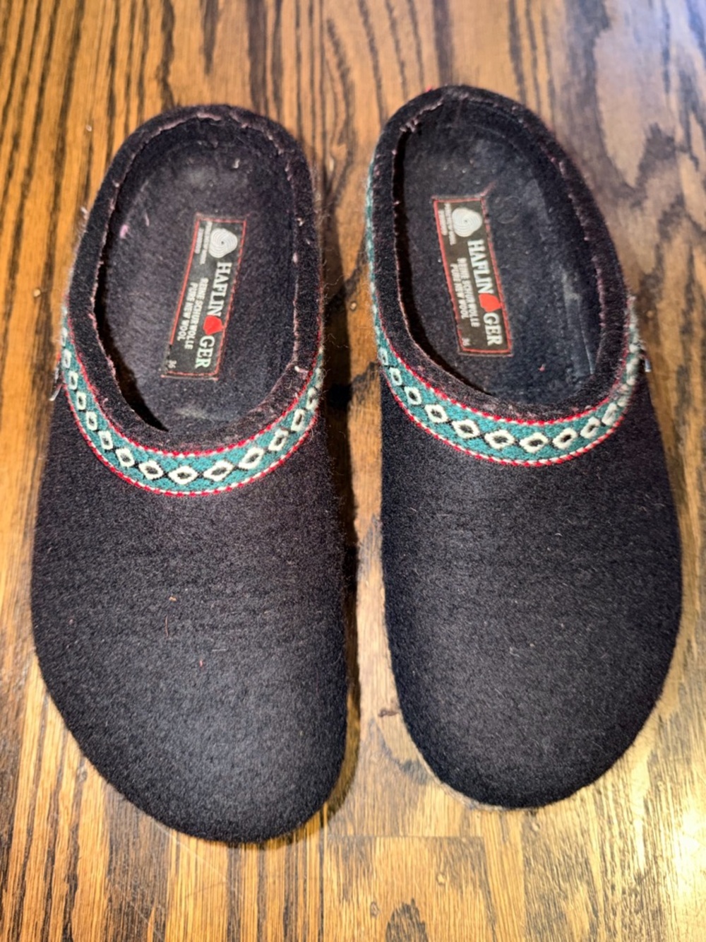 Haflinger Women's GZ Braid Grizzly Wool slip on clog mule 36